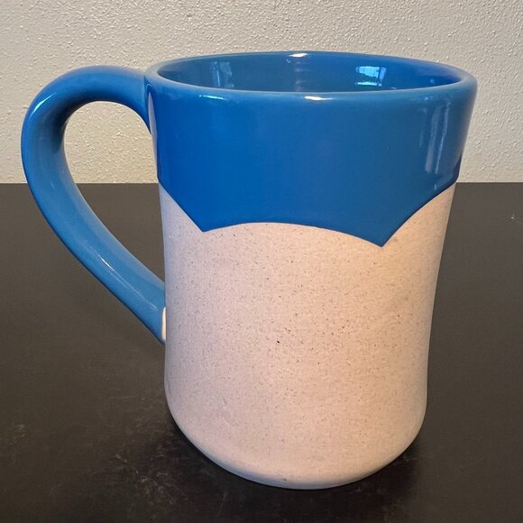 Michigan Lighthouse Embossed Souvenir Pottery Mug ~ Unglazed & Glossy Blue Glaze - Picture 4 of 8